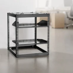 VEVOR 10U Open Frame Network Rack, 23 in Depth, Wall Mounted or Floor Standing Server Rack, Heavy Duty 4 Post, with Vented Shelves & Mounting Hardware, Holds All Your Networking IT Equipment AV Gear