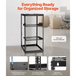VEVOR 20U Open Frame Network Rack, 23 in Depth, Wall Mounted or Floor Standing Server Rack, Heavy Duty 4 Post, with Vented Shelves & Mounting Hardware, Holds All Your Networking IT Equipment AV Gear