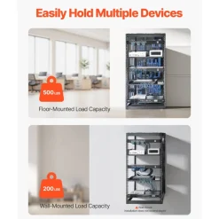 VEVOR 20U Open Frame Network Rack, 23 in Depth, Wall Mounted or Floor Standing Server Rack, Heavy Duty 4 Post, with Vented Shelves & Mounting Hardware, Holds All Your Networking IT Equipment AV Gear