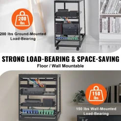 VEVOR 20U Open Frame Server Rack, 23-40 in Adjustable Depth, Free Standing or Wall Mount Network Server Rack, 4 Post AV Rack with Casters, Holds All Your Networking IT Equipment AV Gear Router Modem