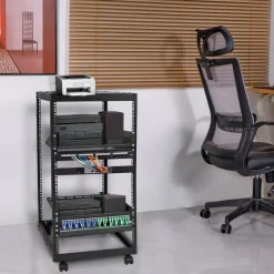 VEVOR 20U Open Frame Server Rack, 23-40 in Adjustable Depth, Free Standing or Wall Mount Network Server Rack, 4 Post AV Rack with Casters, Holds All Your Networking IT Equipment AV Gear Router Modem