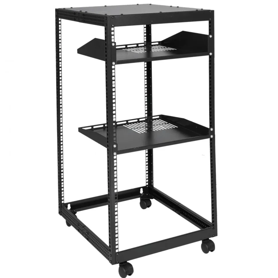 VEVOR 20U Open Frame Server Rack, 23-40 in Adjustable Depth, Free Standing or Wall Mount Network Server Rack, 4 Post AV Rack with Casters, Holds All Your Networking IT Equipment AV Gear Router Modem