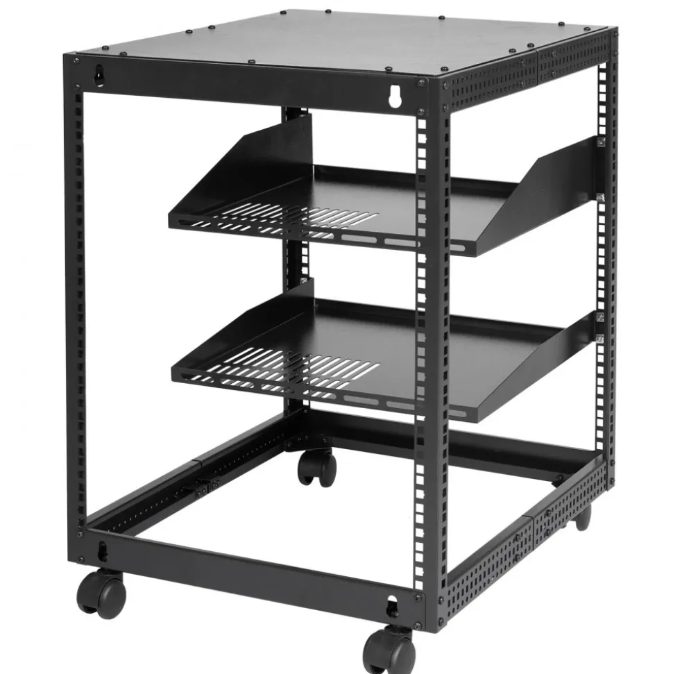 VEVOR 12U Open Frame Server Rack, 23-40 in Adjustable Depth, Free Standing or Wall Mount Network Server Rack, 4 Post AV Rack with Casters, Holds All Your Networking IT Equipment AV Gear Router Modem