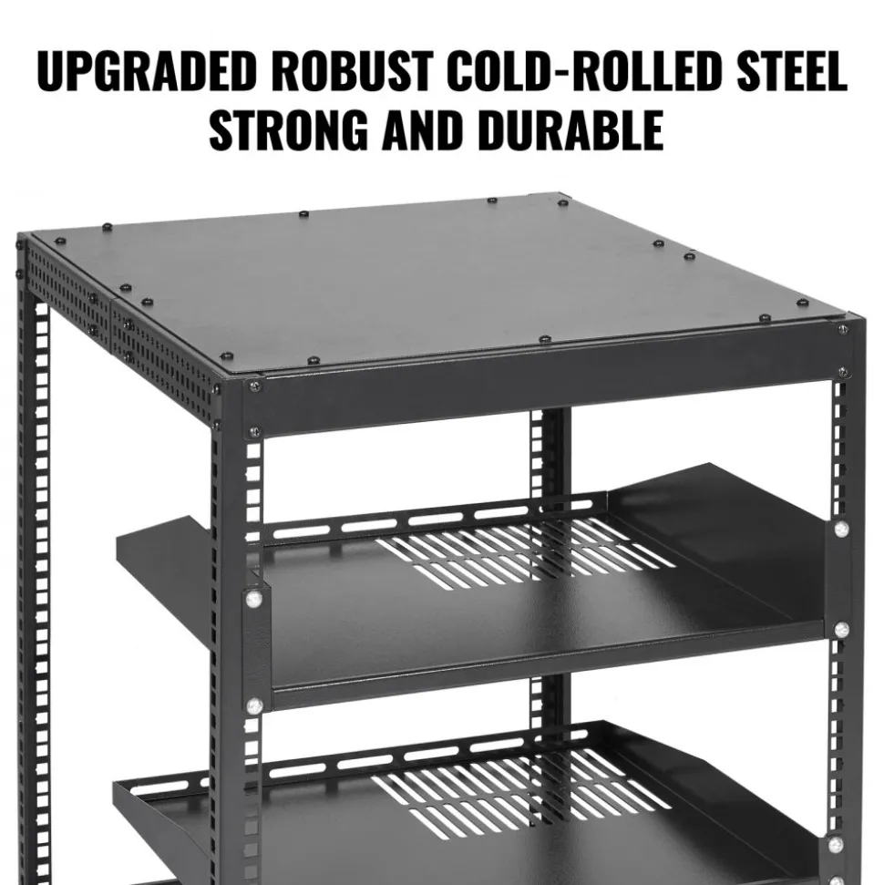VEVOR 12U Open Frame Server Rack, 23-40 in Adjustable Depth, Free Standing or Wall Mount Network Server Rack, 4 Post AV Rack with Casters, Holds All Your Networking IT Equipment AV Gear Router Modem