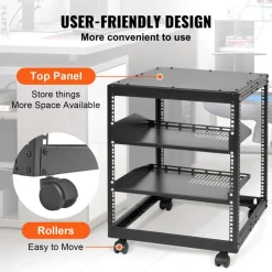 VEVOR 12U Open Frame Server Rack, 23-40 in Adjustable Depth, Free Standing or Wall Mount Network Server Rack, 4 Post AV Rack with Casters, Holds All Your Networking IT Equipment AV Gear Router Modem