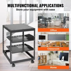 VEVOR 12U Open Frame Server Rack, 23-40 in Adjustable Depth, Free Standing or Wall Mount Network Server Rack, 4 Post AV Rack with Casters, Holds All Your Networking IT Equipment AV Gear Router Modem