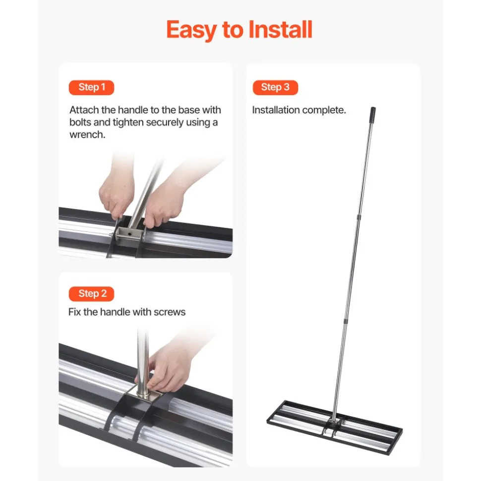 VEVOR Updated Lawn Leveling Rake with Roller, 36" x 10" Stainless Steel Lawn Leveler with 83.9" Adjustable Handle, Heavy Duty Yard Leveling Rake, Effort Saving Lawn Leveling Tool for Yard Golf Court