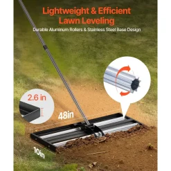VEVOR Updated Lawn Leveling Rake with Roller, 48'' x 10
