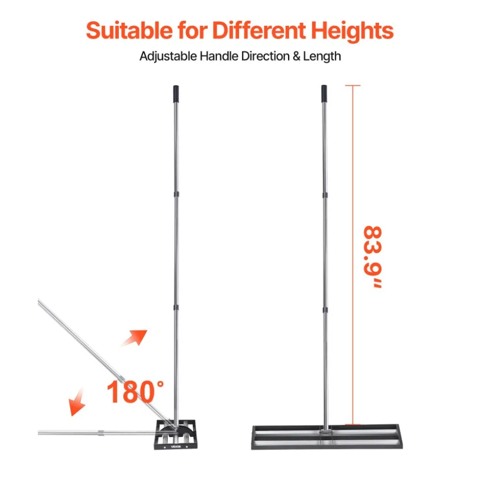 VEVOR Updated Lawn Leveling Rake with Roller, 30" x 10" Stainless Steel Lawn Leveler with 83.9" Adjustable Handle, Heavy Duty Yard Leveling Rake, Effort Saving Lawn Leveling Tool for Yard Golf Court