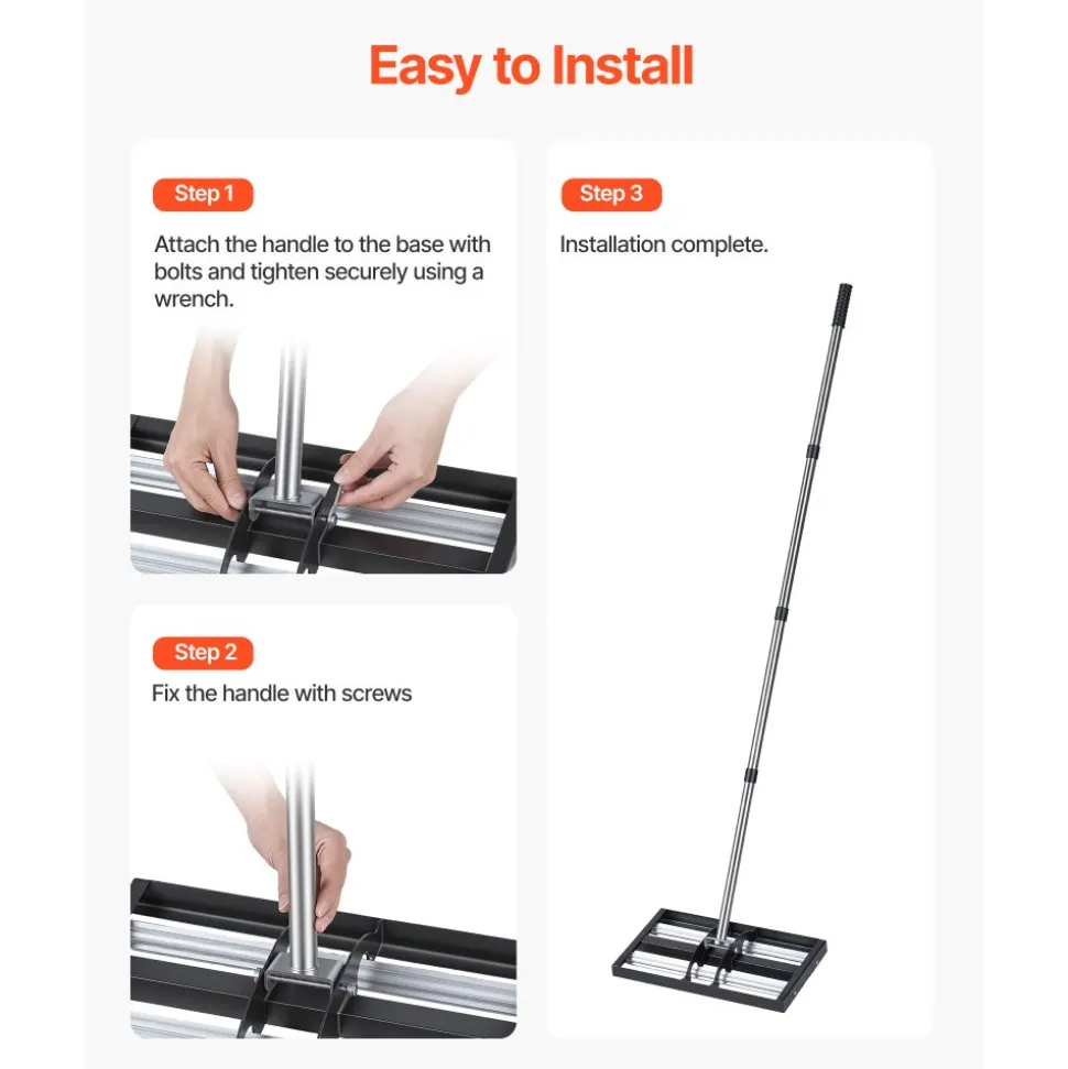 VEVOR Updated Lawn Leveling Rake with Roller, 17" x 10" Stainless Steel Lawn Leveler with 63.4" Adjustable Handle, Heavy Duty Yard Leveling Rake, Effort Saving Lawn Leveling Tool for Yard Golf Court
