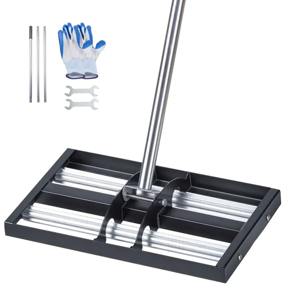 VEVOR Updated Lawn Leveling Rake with Roller, 17" x 10" Stainless Steel Lawn Leveler with 63.4" Adjustable Handle, Heavy Duty Yard Leveling Rake, Effort Saving Lawn Leveling Tool for Yard Golf Court