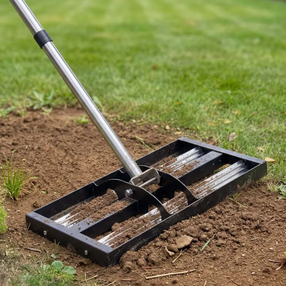 VEVOR Updated Lawn Leveling Rake with Roller, 17" x 10" Stainless Steel Lawn Leveler with 63.4" Adjustable Handle, Heavy Duty Yard Leveling Rake, Effort Saving Lawn Leveling Tool for Yard Golf Court