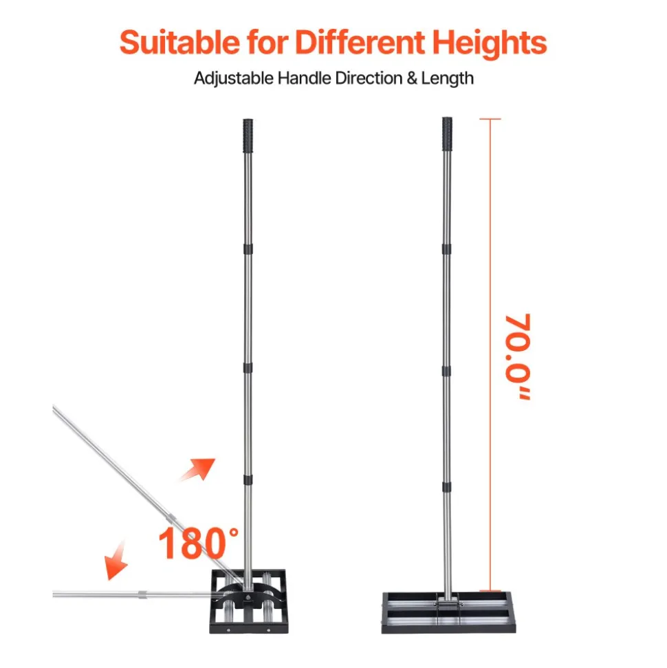 VEVOR Updated Lawn Leveling Rake with Roller, 17" x 10" Stainless Steel Lawn Leveler with 63.4" Adjustable Handle, Heavy Duty Yard Leveling Rake, Effort Saving Lawn Leveling Tool for Yard Golf Court