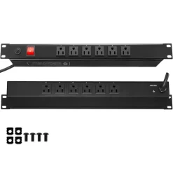 VEVOR 1U PDU, 12 Outlets, Rack Mount Power Strip Fits Standard 19" Server Racks, with Integrated Switch Surge Protection & Overload Protection, 110-125V/15A, Ideal for Home and Office