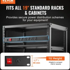 VEVOR 1U PDU, 12 Outlets, Rack Mount Power Strip Fits Standard 19