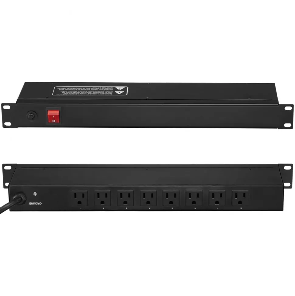 VEVOR 1U PDU, 8 Outlets, Rack Mount Power Strip Fits Standard 19" Server Racks, with Integrated Switch Surge Protection & Overload Protection, 110-125V/15A, Ideal for Home and Office