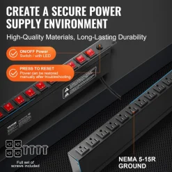 VEVOR 1U PDU, 10 Outlets, Rack Mount Power Strip Fits Standard 19