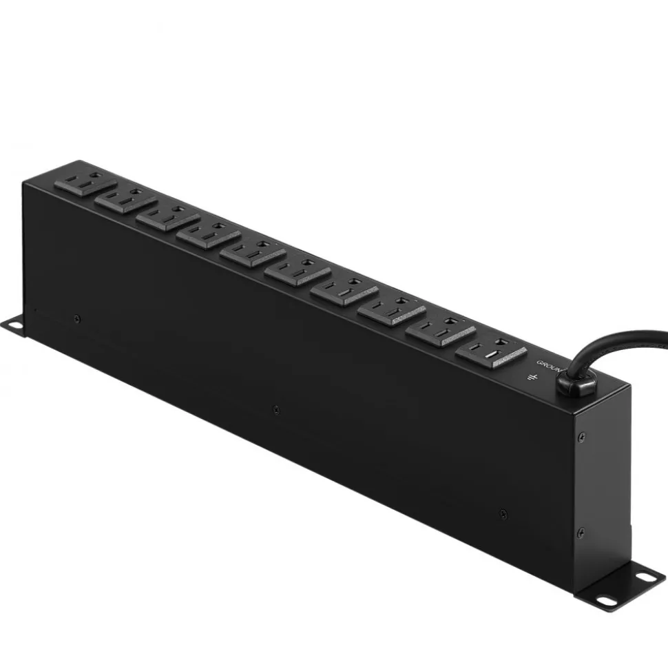 VEVOR 1U PDU, 10 Outlets, Rack Mount Power Strip Fits Standard 19" Server Racks, with Independent Switch Surge Protection & Overload Protection, 110-125V/15A, Ideal for Home and Office