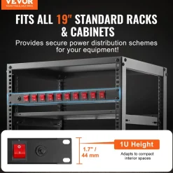 VEVOR 1U PDU, 10 Outlets, Rack Mount Power Strip Fits Standard 19