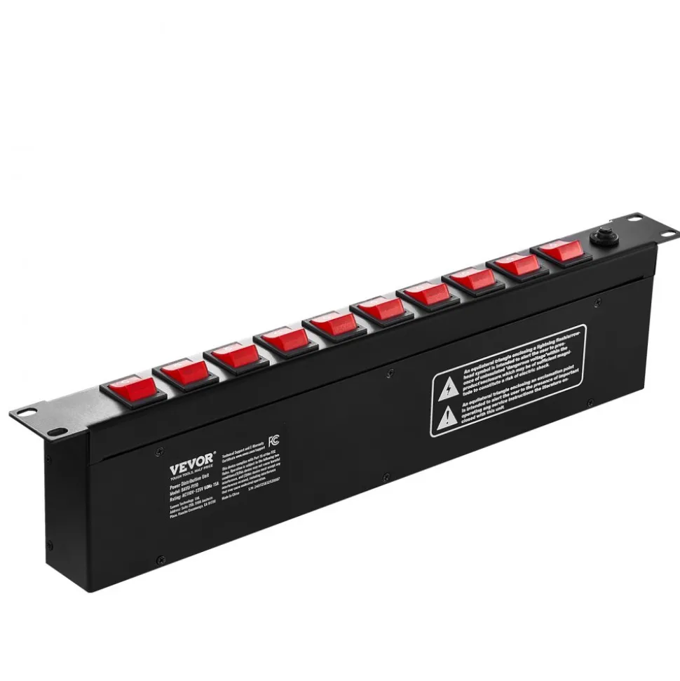 VEVOR 1U PDU, 10 Outlets, Rack Mount Power Strip Fits Standard 19" Server Racks, with Independent Switch Surge Protection & Overload Protection, 110-125V/15A, Ideal for Home and Office