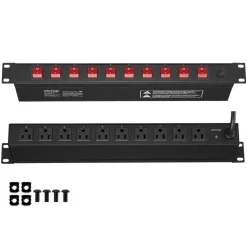 VEVOR 1U PDU, 10 Outlets, Rack Mount Power Strip Fits Standard 19