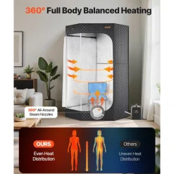 VEVOR Upgraded Portable Steam Sauna for Home, 1 Person Full Body Home Spa Tent with Steamer & 1 Foldable Chairs & Remote & Essential Oil Box,Heavy-Duty Stainless Steel Sauna Box, (Black,Pentagon)