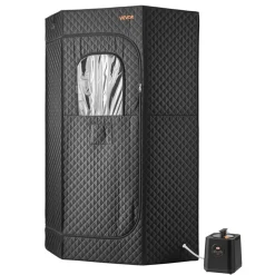 VEVOR Upgraded Portable Steam Sauna for Home, 1 Person Full Body Home Spa Tent with Steamer & 1 Foldable Chairs & Remote & Essential Oil Box,Heavy-Duty Stainless Steel Sauna Box, (Black,Pentagon)