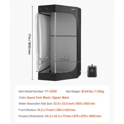 VEVOR Upgraded Portable Steam Sauna for Home, 1 Person Full Body Home Spa Tent with Steamer & 1 Foldable Chairs & Remote & Essential Oil Box,Heavy-Duty Stainless Steel Sauna Box, (Black,Pentagon)