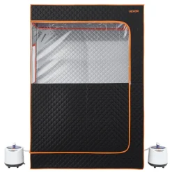 VEVOR Upgraded Portable Steam Sauna for Home, 2 Person Full Body Home Spa Tent with Steamer & 2 Foldable Chairs & Remote & 2 Essential Oil Boxes,Heavy-Duty Stainless Steel Frame Sauna Box, (Black)