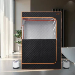 VEVOR Upgraded Portable Steam Sauna for Home, 2 Person Full Body Home Spa Tent with Steamer & 2 Foldable Chairs & Remote & 2 Essential Oil Boxes,Heavy-Duty Stainless Steel Frame Sauna Box, (Black)