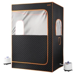 VEVOR Upgraded Portable Steam Sauna for Home, 2 Person Full Body Home Spa Tent with Steamer & 2 Foldable Chairs & Remote & 2 Essential Oil Boxes,Heavy-Duty Stainless Steel Frame Sauna Box, (Black)