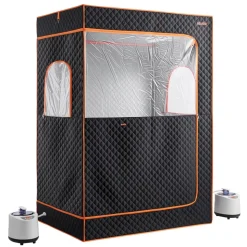 VEVOR Upgraded Portable Steam Sauna for Home, 2 Person Full Body Home Spa Tent with Steamer & 2 Foldable Chairs & Remote & 2 Essential Oil Boxes,Heavy-Duty Stainless Steel Frame Sauna Box, (Black)
