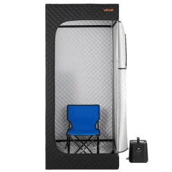 VEVOR Upgraded Portable Steam Sauna for Home, 1 Person Full Body Home Spa Tent with Steamer & 1 Foldable Chairs & Remote & Essential Oil Box,Heavy-Duty Stainless Steel Frame Sauna Box, (Black)
