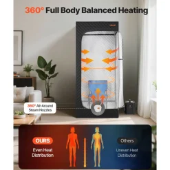 VEVOR Upgraded Portable Steam Sauna for Home, 1 Person Full Body Home Spa Tent with Steamer & 1 Foldable Chairs & Remote & Essential Oil Box,Heavy-Duty Stainless Steel Frame Sauna Box, (Black)