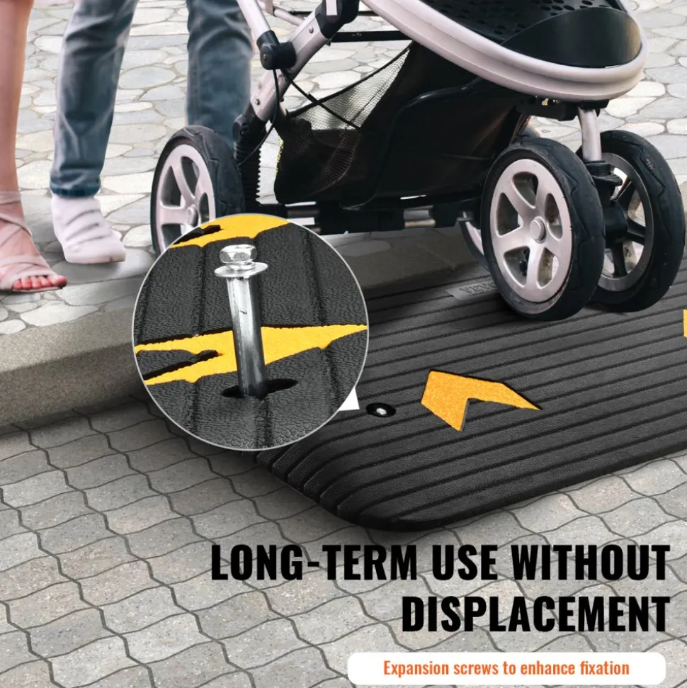 VEVOR Upgraded Rubber Threshold Ramp, 3" Rise Door Ramp with 1 Channel, Natural Rubber Car Ramp with Non-Slip Textured Surface, 33069 lbs Load Capacity Curb Ramp for Wheelchair and Scooter