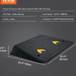 VEVOR Upgraded Rubber Threshold Ramp, 4" Rise Door Ramp with 1 Channel, Natural Rubber Car Ramp with Non-Slip Textured Surface, 33069 lbs Load Capacity Curb Ramp for Wheelchair and Scooter