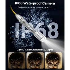 VEVOR 2026 Upgraded Sewer Camera with WiFi, 98.4ft/30m Drain Pipeline Camera, IP68 Snake Plumbing Cameras with Light- 12 LEDS, Wireless WiFi Connectivity to Phone/Tablet for Sewer Duct Pipe Inspection