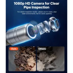 VEVOR 2026 Upgraded Sewer Camera with WiFi, 98.4ft/30m Drain Pipeline Camera, IP68 Snake Plumbing Cameras with Light- 12 LEDS, Wireless WiFi Connectivity to Phone/Tablet for Sewer Duct Pipe Inspection