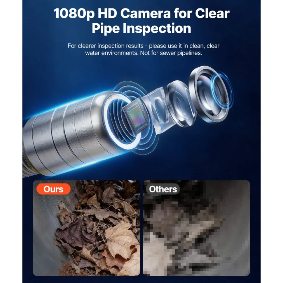 VEVOR 2026 Upgraded Sewer Camera with WiFi, 98.4ft/30m Drain Pipeline Camera, IP68 Snake Plumbing Cameras with Light- 12 LEDS, Wireless WiFi Connectivity to Phone/Tablet for Sewer Duct Pipe Inspection