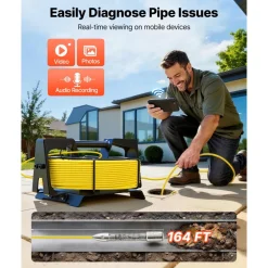 VEVOR 2026 Upgraded Sewer Camera with WiFi, 164ft/50m Drain Pipeline Camera, IP68 Snake Plumbing Cameras with Light - 12 LEDS, Wireless WiFi Connectivity to Phone/Tablet for Sewer Duct Pipe Inspection