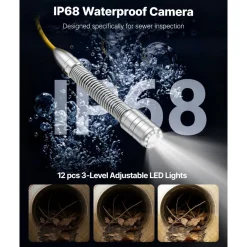 VEVOR 2026 Upgraded Sewer Camera with WiFi, 65.6ft/20m Drain Pipeline Camera, IP68 Snake Plumbing Cameras with Light- 12 LEDS, Wireless WiFi Connectivity to Phone/Tablet for Sewer Duct Pipe Inspection