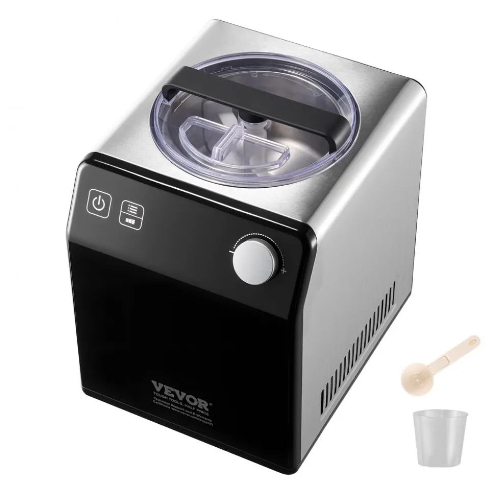 VEVOR Upright Automatic Ice Cream Maker with Built-in Compressor, 1 Quart No Pre-freezing Gelato Maker & Frozen Yogurt Machine, 4 Modes Electric Sorbet-Maker, Compressor Ice Cream Machine for Home