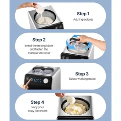 VEVOR Upright Automatic Ice Cream Maker with Built-in Compressor, 1 Quart No Pre-freezing Gelato Maker & Frozen Yogurt Machine, 4 Modes Electric Sorbet-Maker, Compressor Ice Cream Machine for Home