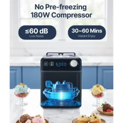 VEVOR Upright Automatic Ice Cream Maker with Built-in Compressor, 1 Quart No Pre-freezing Gelato Maker & Frozen Yogurt Machine, 4 Modes Electric Sorbet-Maker, Compressor Ice Cream Machine for Home