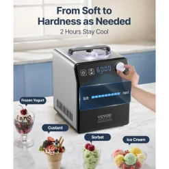 VEVOR Upright Automatic Ice Cream Maker with Built-in Compressor, 1 Quart No Pre-freezing Gelato Maker & Frozen Yogurt Machine, 4 Modes Electric Sorbet-Maker, Compressor Ice Cream Machine for Home