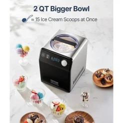 VEVOR Upright Automatic Ice Cream Maker with Built-in Compressor, 1 Quart No Pre-freezing Gelato Maker & Frozen Yogurt Machine, 4 Modes Electric Sorbet-Maker, Compressor Ice Cream Machine for Home