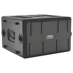 VEVOR 2U Rack Case, 12 in Depth, Rackmount Flight Case Shallow Rack with Microphone Compartment, Polyethylene Construction, Recessed Latches, Easy Installation, for Amplifier, 8.7 in Internal Depth