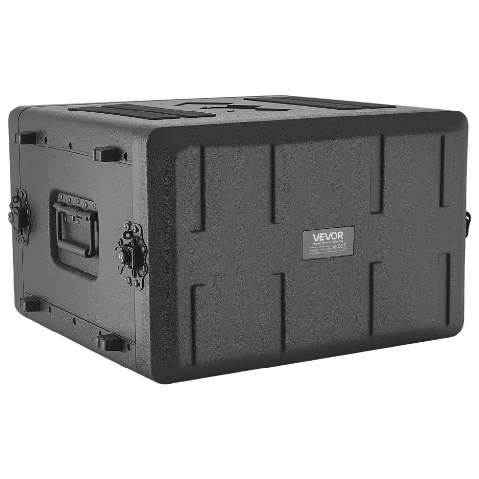 VEVOR 2U Rack Case, 12 in Depth, Rackmount Flight Case Shallow Rack with Microphone Compartment, Polyethylene Construction, Recessed Latches, Easy Installation, for Amplifier, 8.7 in Internal Depth