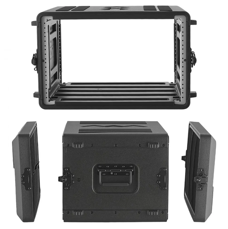 VEVOR 2U Rack Case, 12 in Depth, Rackmount Flight Case Shallow Rack with Microphone Compartment, Polyethylene Construction, Recessed Latches, Easy Installation, for Amplifier, 8.7 in Internal Depth