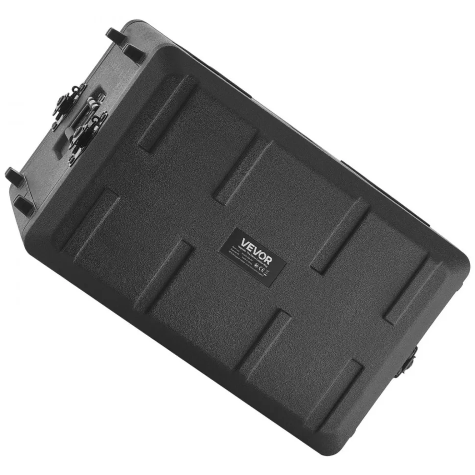 VEVOR 2U Rack Case, 12 in Depth, Rackmount Flight Case Shallow Rack with Microphone Compartment, Polyethylene Construction, Recessed Latches, Easy Installation, for Amplifier, 8.7 in Internal Depth